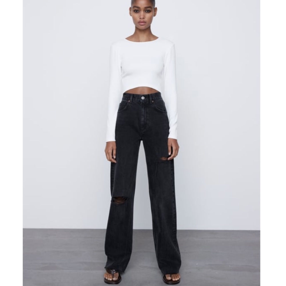 ZARA Wide Leg Full Length Ripped Jeans